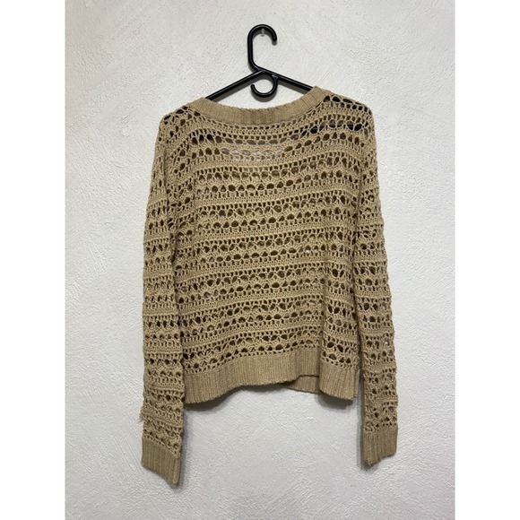 Valentine Large Crotchet Knit Cardigan Top Women's Beige Tan Cream Versatile Vtg - Picture 4 of 4